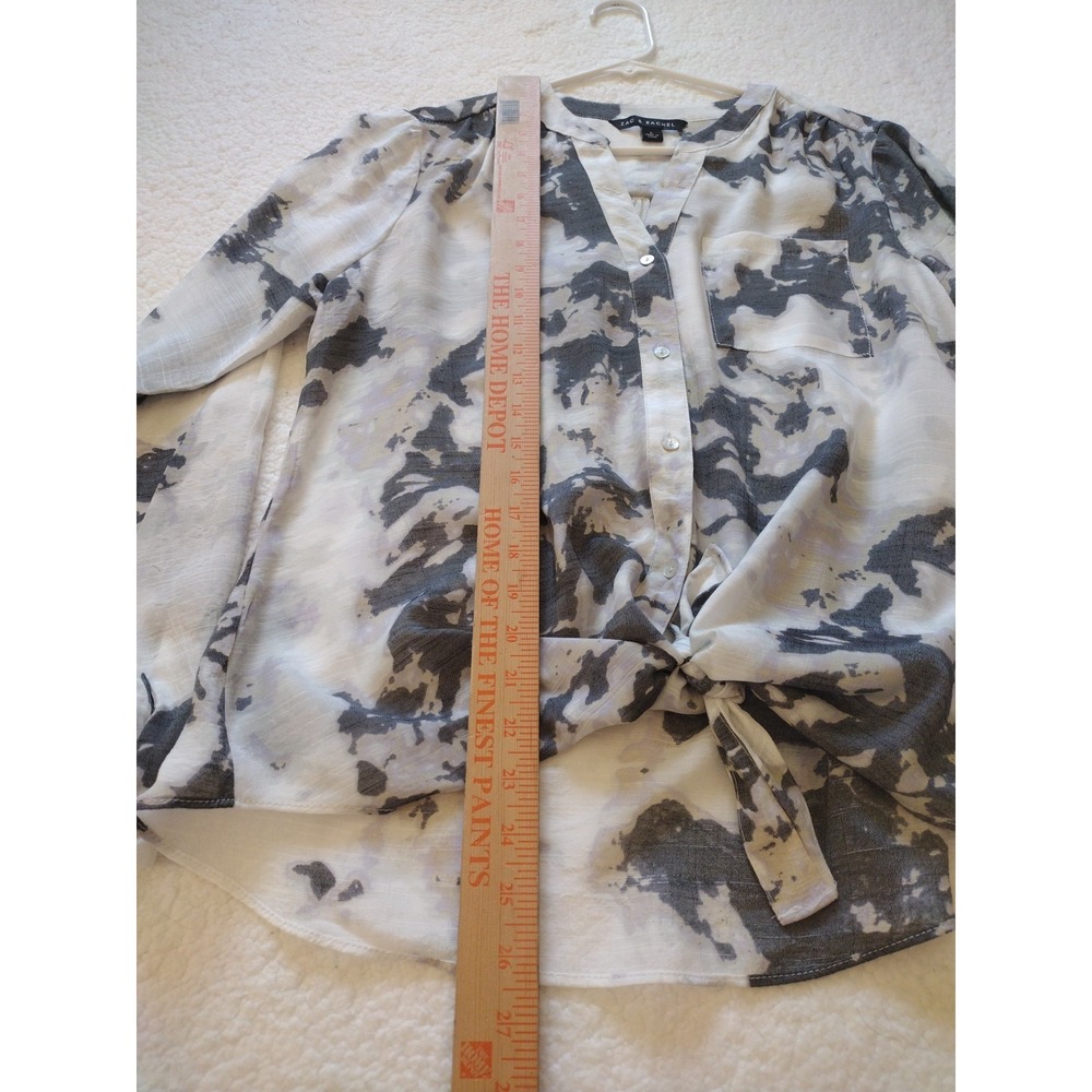 Zac & Rachel Blouse L Women's Gray Abstrac Roll Tap Long Sleeve Button Front - Picture 3 of 7